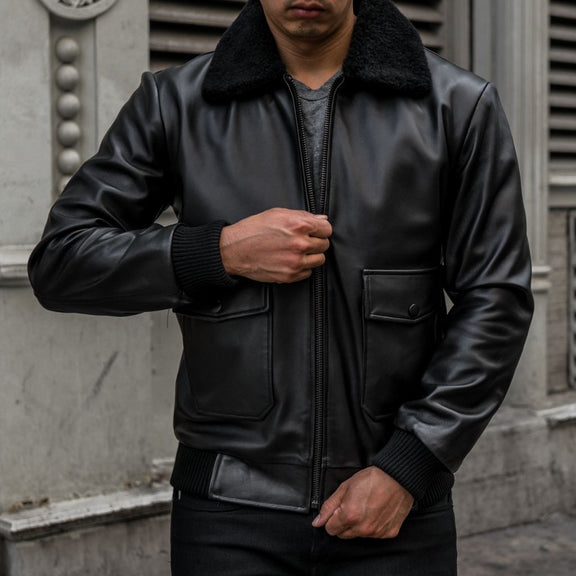 Black leather jacket with fur collar
Men’s black bomber leather jacket
Genuine black leather aviator jacket
Men’s winter leather jacket with fur lining, Shearling collar black leather bomber jacket, Luxury black leather jacket for men, Best leather jackets for men USA 2025, Classic men’s aviator leather jacket with fur collar, Stylish men’s leather outerwear USA & International