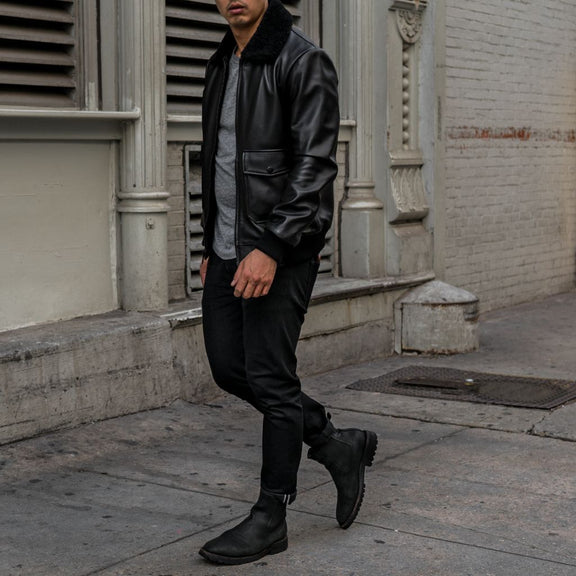 Black leather jacket with fur collar
Men’s black bomber leather jacket
Genuine black leather aviator jacket
Men’s winter leather jacket with fur lining, Shearling collar black leather bomber jacket, Luxury black leather jacket for men, Best leather jackets for men USA 2025, Classic men’s aviator leather jacket with fur collar, Stylish men’s leather outerwear USA & International