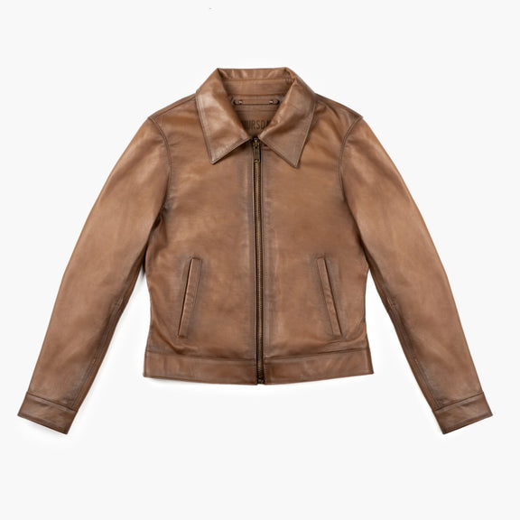 Brown Waxed Leather Jacket for Women – Genuine Leather Slim Fit Moto Style 