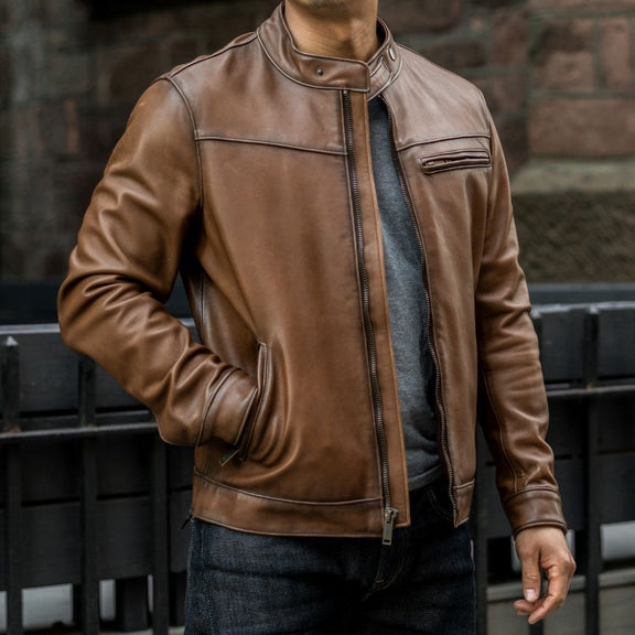 Men’s Brown Leather Waxed Jacket – Vintage Café Racer Style | Premium Real Leather 