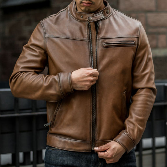 Men’s Brown Leather Waxed Jacket – Vintage Café Racer Style | Premium Real Leather 