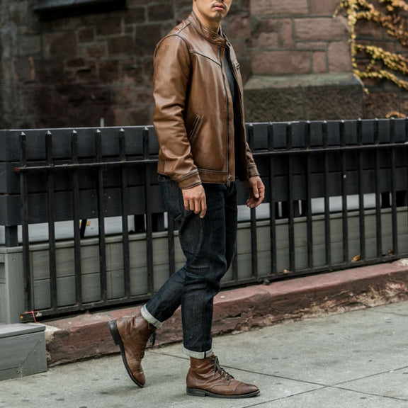 Men’s Brown Leather Waxed Jacket – Vintage Café Racer Style | Premium Real Leather 