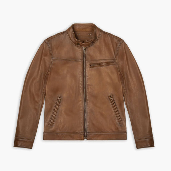 Men’s Brown Leather Waxed Jacket – Vintage Café Racer Style | Premium Real Leather 