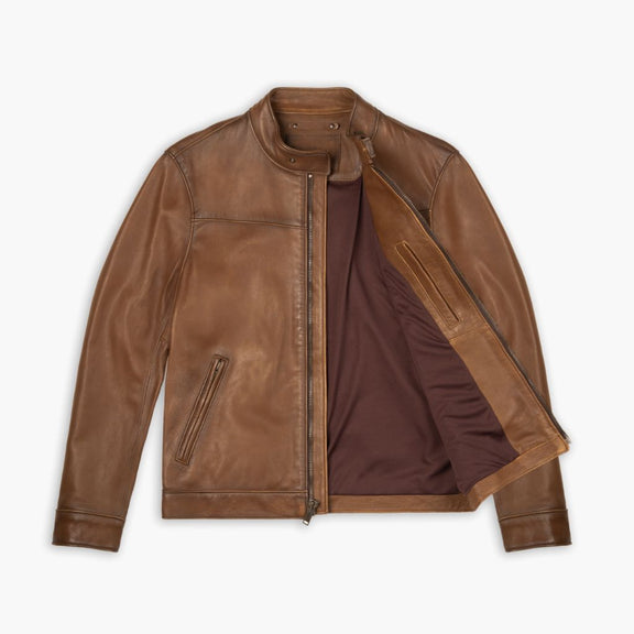 Men’s Brown Leather Waxed Jacket – Vintage Café Racer Style | Premium Real Leather 