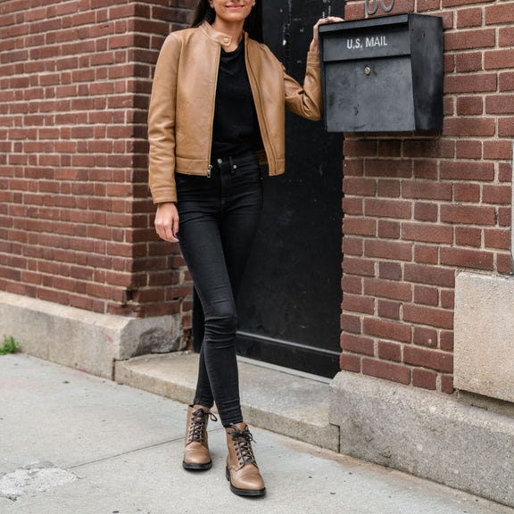 Women’s Tan Racer Leather Jacket - genuine Leather jacket 