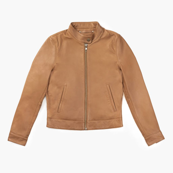 Women’s Tan Racer Leather Jacket - genuine Leather jacket 