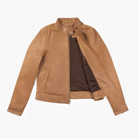 Women’s Tan Racer Leather Jacket - genuine Leather jacket 