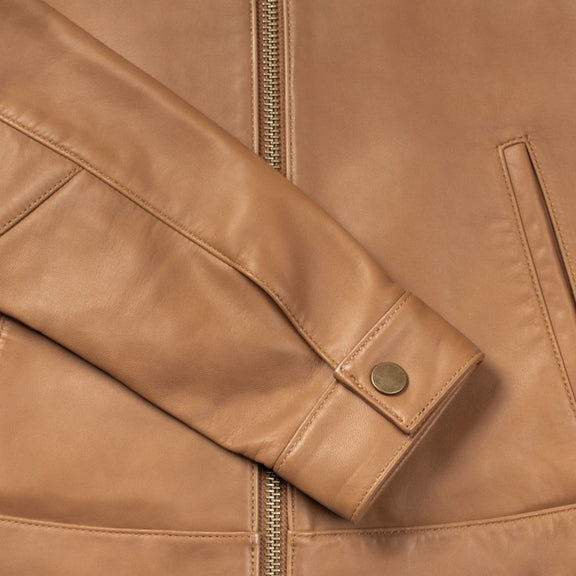 Women’s Tan Racer Leather Jacket - genuine Leather jacket 