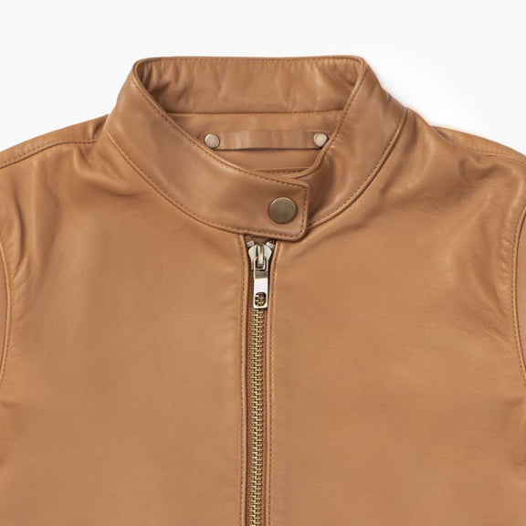Women’s Tan Racer Leather Jacket - genuine Leather jacket 