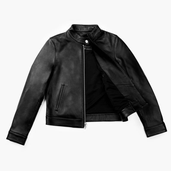 Women’s Black Leather Bomber Jacket – Genuine Lambskin Moto Racer Style 