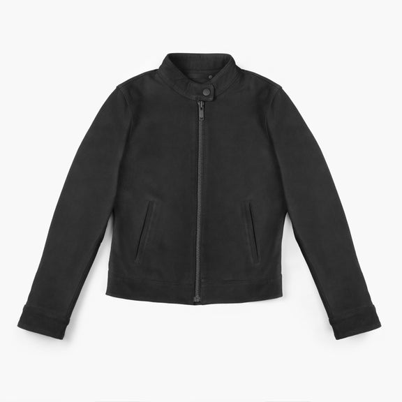 Women’s Black Suede Leather Jacket – Racer Style with Premium Finish 