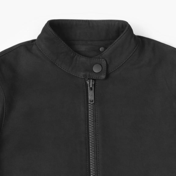 Women’s Black Suede Leather Jacket – Racer Style with Premium Finish 