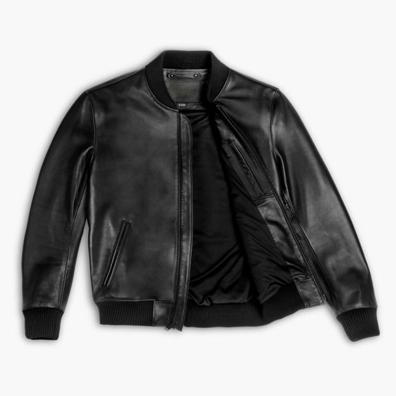 Black Bomber Leather Jacket For Mens - Real Leather Jacket 