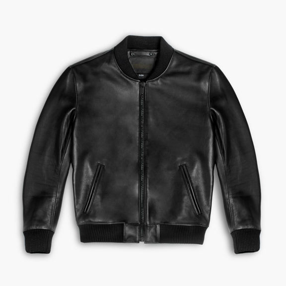 Black Bomber Leather Jacket For Mens - Real Leather Jacket 