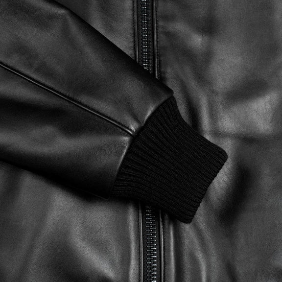Black Bomber Leather Jacket For Mens - Real Leather Jacket 