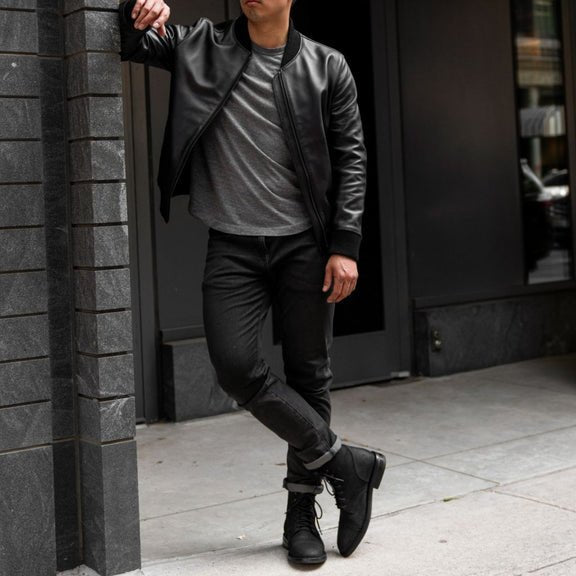 Black Bomber Leather Jacket For Mens - Real Leather Jacket 