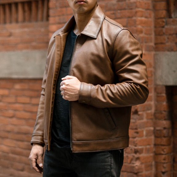 Classic Men’s Brown Leather Jacket with Shirt Collar - Pure Leather Jacket 