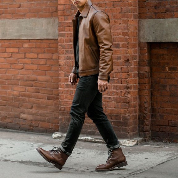Classic Men’s Brown Leather Jacket with Shirt Collar - Pure Leather Jacket 