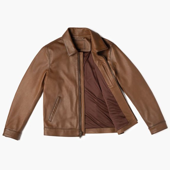 Classic Men’s Brown Leather Jacket with Shirt Collar - Pure Leather Jacket 