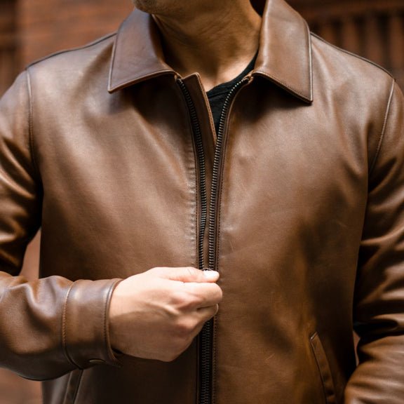 Classic Men’s Brown Leather Jacket with Shirt Collar - Pure Leather Jacket 