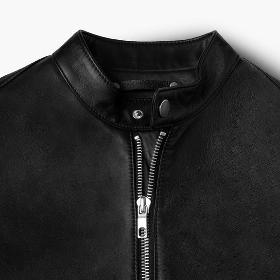 Men’s Black Cafe Racer Leather Jacket -Genuine Leather Jacket 