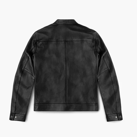 Men’s Black Cafe Racer Leather Jacket -Genuine Leather Jacket 