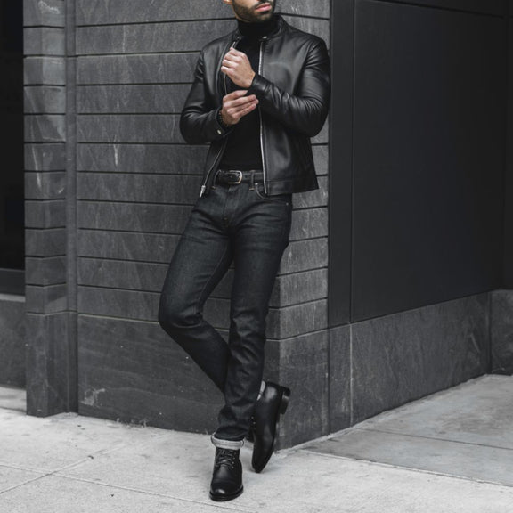 Men’s Black Cafe Racer Leather Jacket -Genuine Leather Jacket 