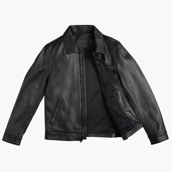 Men’s Black Leather Shirt Collar Jacket – Classic Shirt Collar Style 