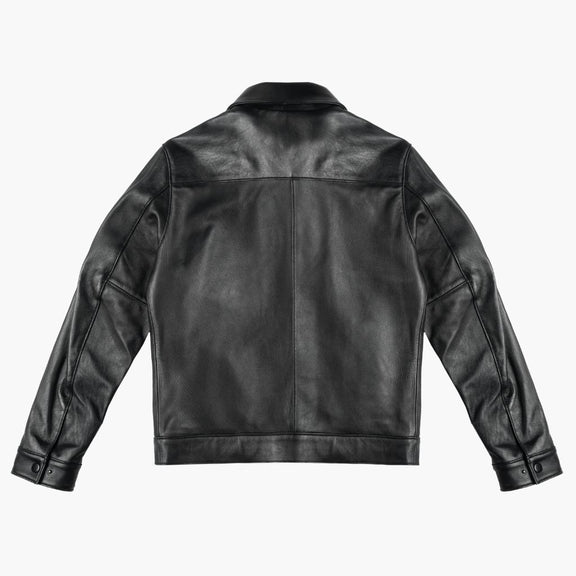 Men’s Black Leather Shirt Collar Jacket – Classic Shirt Collar Style 