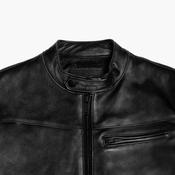 Men’s Black Real Leather Biker Jacket – Classic Moto Style 