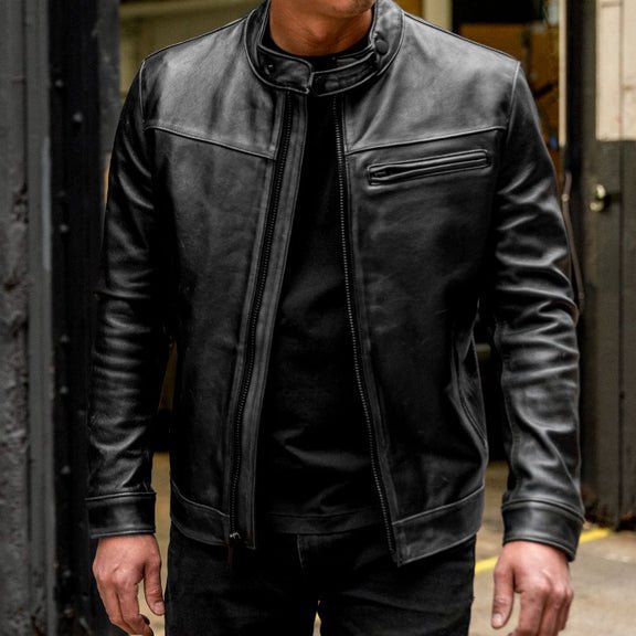 Men’s Black Real Leather Biker Jacket – Classic Moto Style 