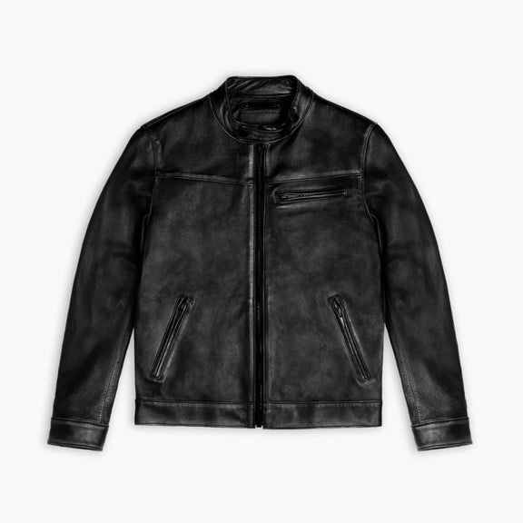 Men’s Black Real Leather Biker Jacket – Classic Moto Style 