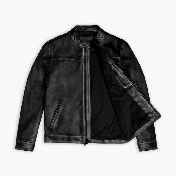 Men’s Black Real Leather Biker Jacket – Classic Moto Style 