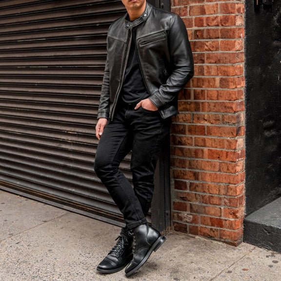 Men’s Black Real Leather Biker Jacket – Classic Moto Style 