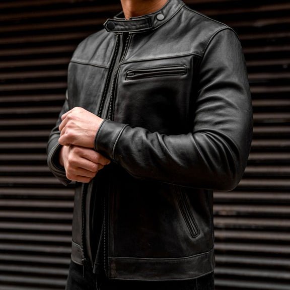 Men’s Black Real Leather Biker Jacket – Classic Moto Style 