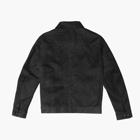 Men’s Black Suede Leather Jacket with Shirt Collar - Suede Leather 