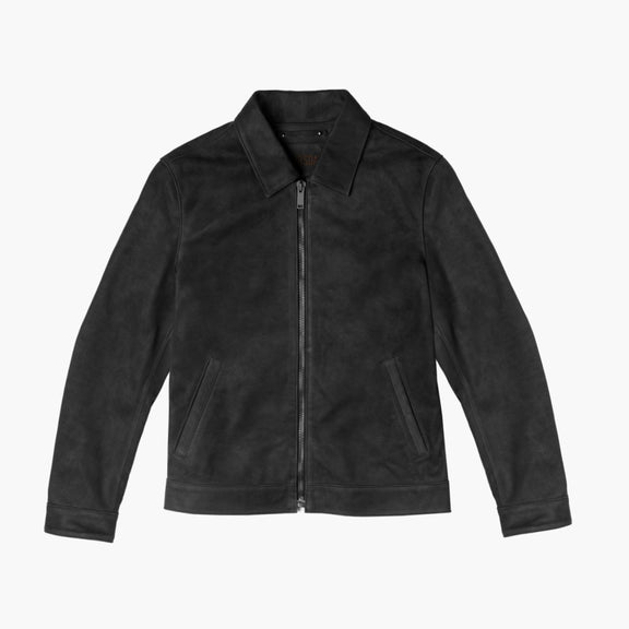 Men’s Black Suede Leather Jacket with Shirt Collar - Suede Leather 