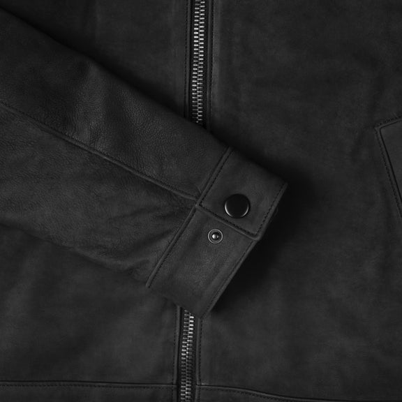 Men’s Black Suede Leather Jacket with Shirt Collar - Suede Leather 