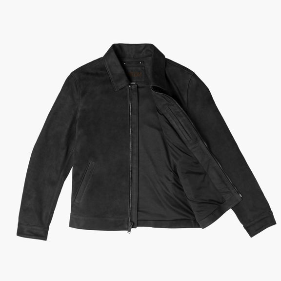 Men’s Black Suede Leather Jacket with Shirt Collar - Suede Leather 