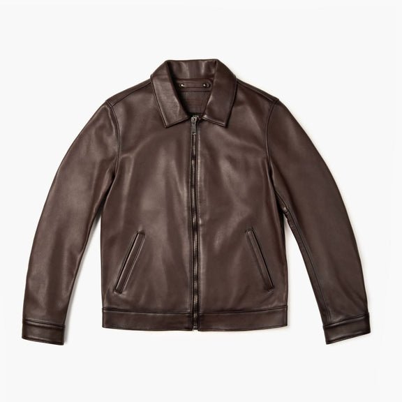 Men’s Brown Leather Shirt Collar Jacket – Classic Fit | Real Leather Outerwear 