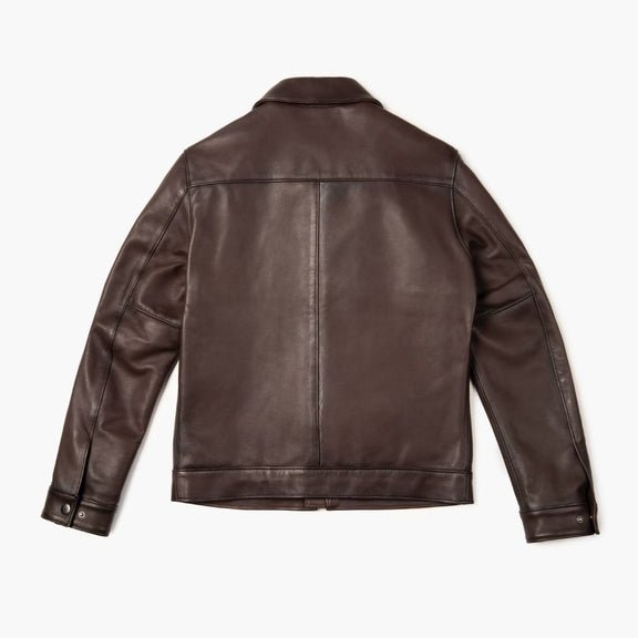Men’s Brown Leather Shirt Collar Jacket – Classic Fit | Real Leather Outerwear 