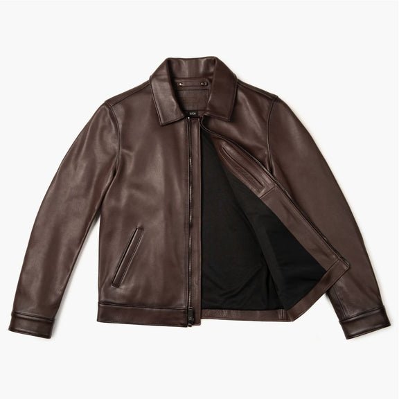 Men’s Brown Leather Shirt Collar Jacket – Classic Fit | Real Leather Outerwear 