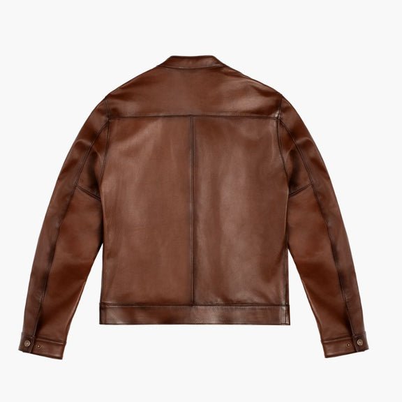 Men’s Brown Waxed Leather Racer Jacket – Real Lambskin | Slim Fit Moto Style 