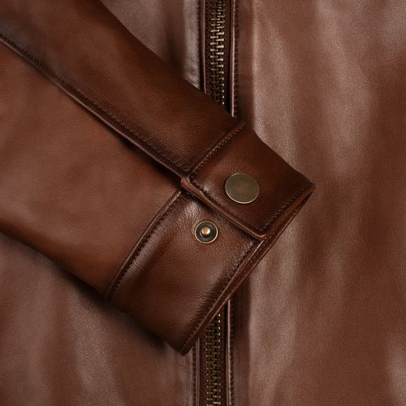 Men’s Brown Waxed Leather Racer Jacket – Real Lambskin | Slim Fit Moto Style 