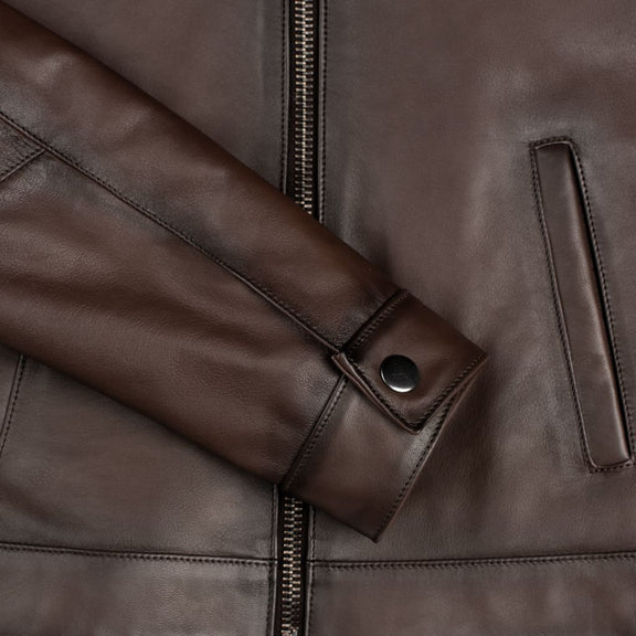 Women's Brown Shirt Collar Leather Jacket  With Waxed Shaded - Real Leather 